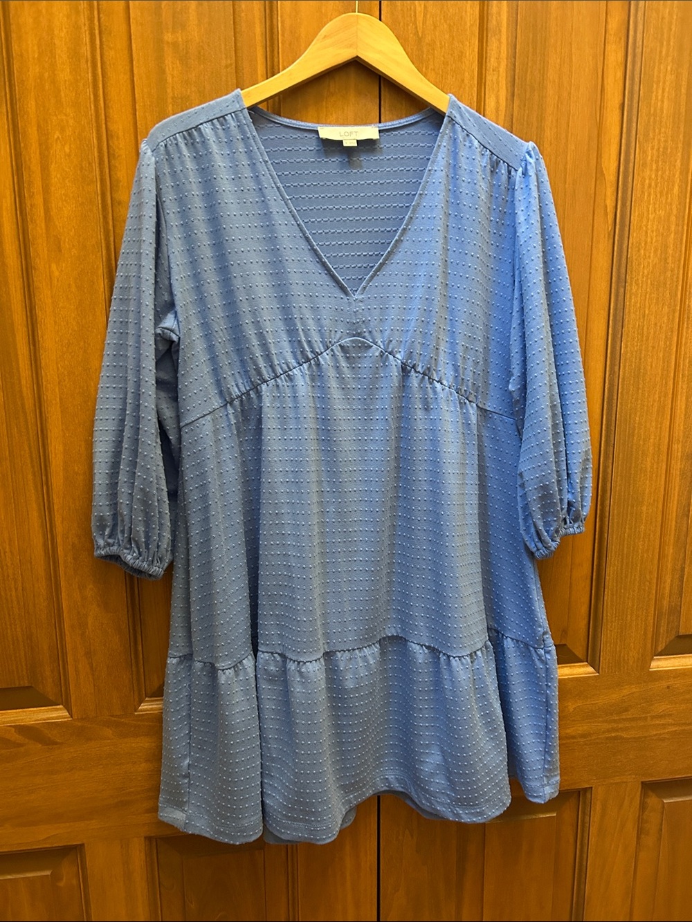 LOFT Sky Blue V-Neck Tiered Dress size 8